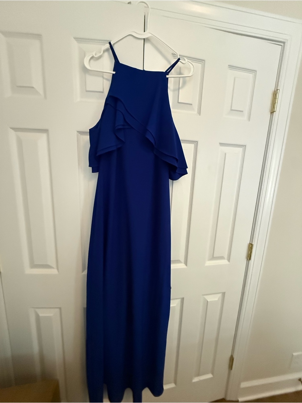 MARINA Royal Blue Ruffle-Front Maxi Dress